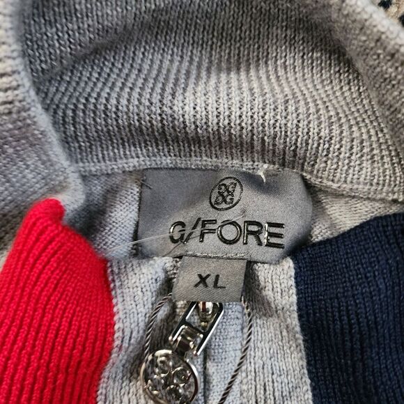 G/Fore Men's 100% Merino Wool 1/4 Zip Sweater Pullover Striped Heather Gray XL - Picture 9 of 13